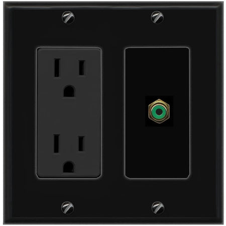 RiteAV RCA-GREEN Wall Plate with Power Outlet [Black]