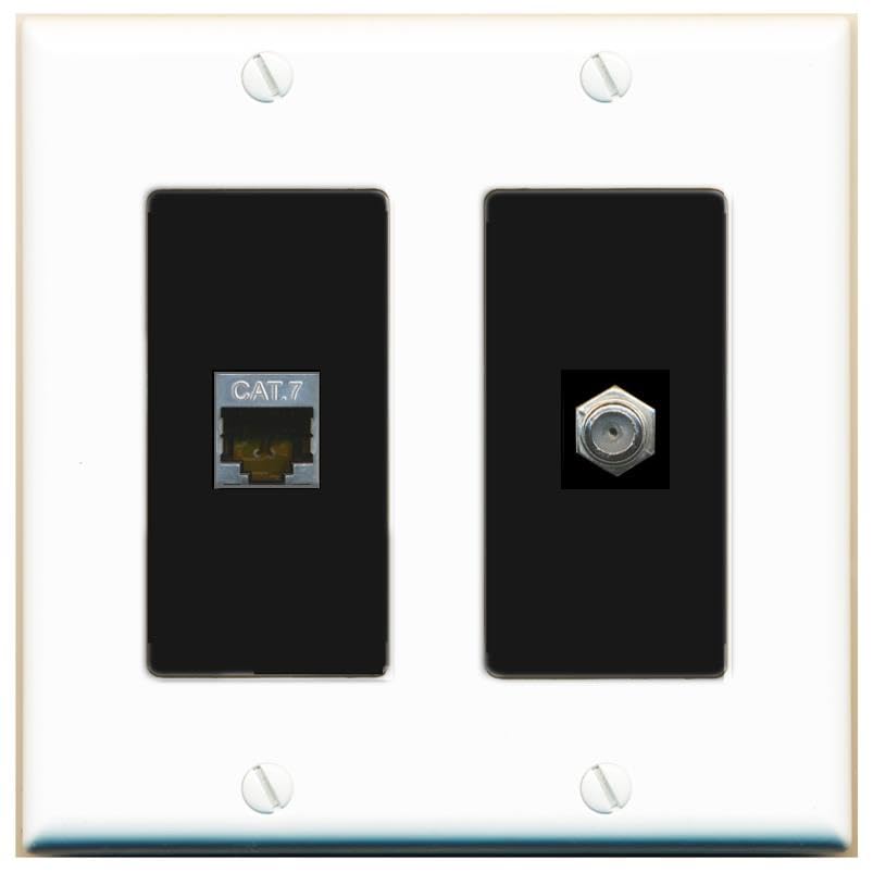RiteAV Coax and Cat7 Wall Plate - 2 Gang [White/Black]