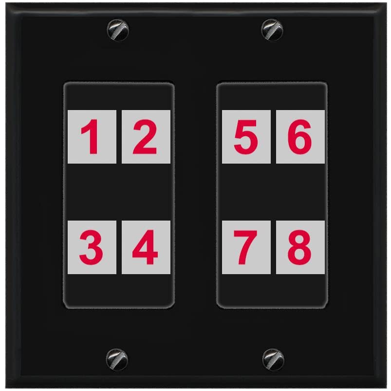 RiteAV - Custom Wall Plate 8 Port - 2 Gang [Black/Black]