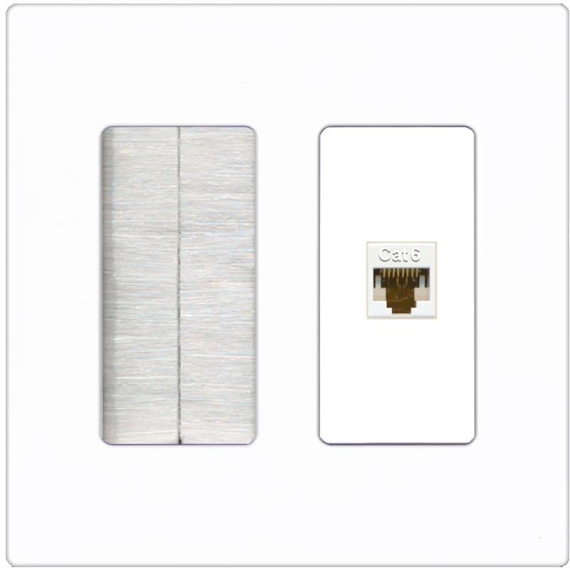 RiteAV 1 Port Cat6 Ethernet Wall Plate Female-Female - Brush [Screwless White]