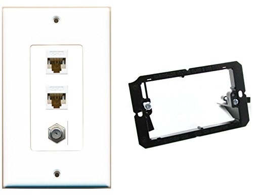 RiteAV - Mounting Bracket and (1 Gang Decorative) Coax 2 Cat6 Wall Plate White