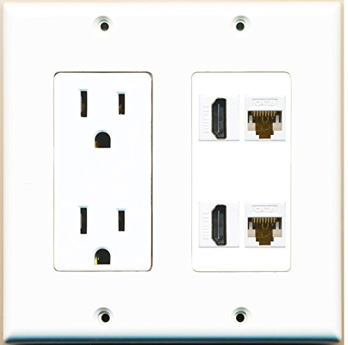 RiteAV (2 Gang Decorative 15A Power Outlet 2 HDMI 2 Cat6 White Wall Plate White