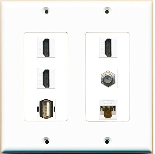 RiteAV (2 Gang Decorative 3 HDMI Coax Cat6 White USB A-A Wall Plate White