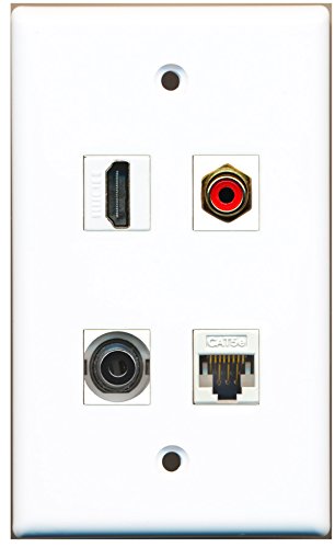 RiteAV - 1 Port HDMI 1 Port RCA Red 1 Port 3.5mm 1 Port Cat5e Ethernet White Wall Plate