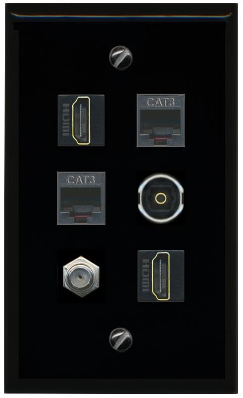 RiteAV Coax 2 HDMI 2 Phone TOSLINK Flat/Solid Wall Plate [Black]