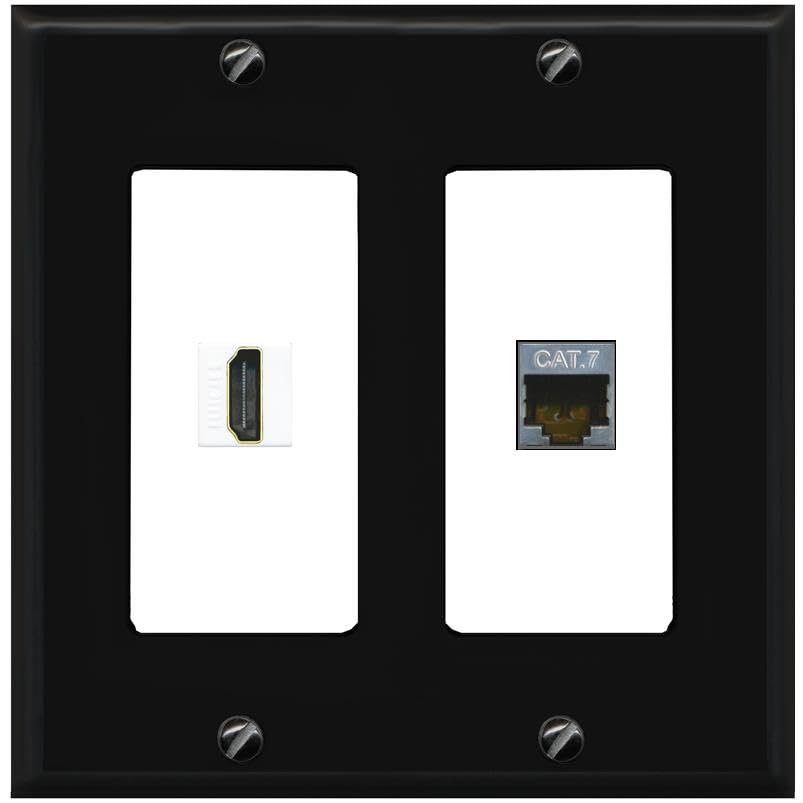 RiteAV HDMI and Cat7 Wall Plate - 2 Gang [Black/White]