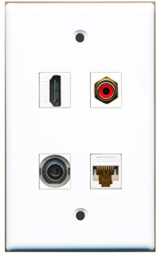 RiteAV - 1 Port HDMI 1 Port RCA Red 1 Port 3.5mm 1 Port Cat6 Ethernet White Wall Plate