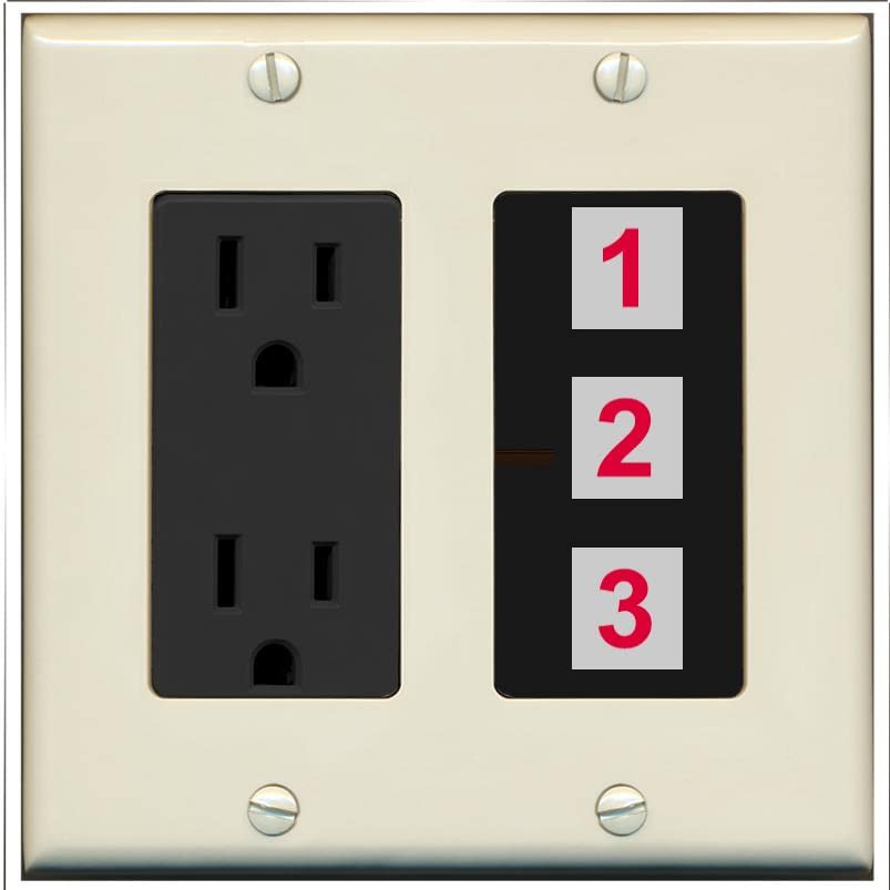 RiteAV Custom Wall Plate 3 Port - Outlet [Light-Almond/Black]