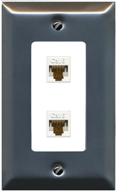 RiteAV 2 Port Cat6 Ethernet Wall Plate - 1 Gang [Stainless/White]