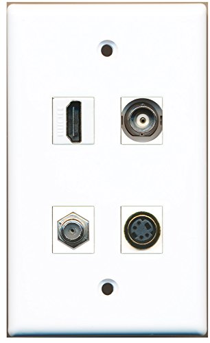 RiteAV - 1 Port HDMI 1 Port Coax Cable TV- F-Type 1 Port S-Video 1 Port BNC Wall Plate