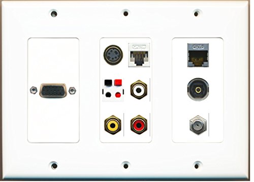 RiteAV 3 Gang Svga Coax Cat5e Composite STP Cat6 Speaker SVideo Toslink Wall Plate