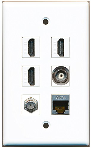 RiteAV - 3 HDMI 1 Port Coax Cable TV- F-Type 1 Port Shielded Cat6 Ethernet 1 Port BNC Wall Plate