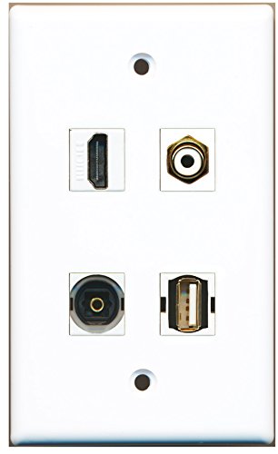 RiteAV - 1 Port HDMI 1 Port RCA White 1 Port USB A-A 1 Port Toslink Wall Plate