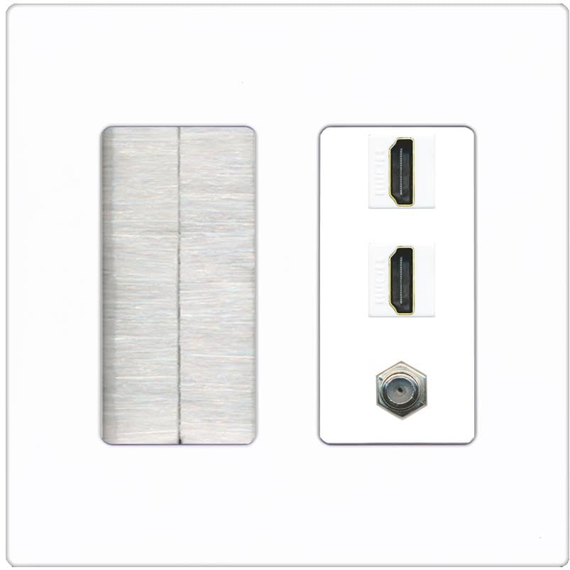 COAX 2 HDMI Wall Plate-Brush Screwless White