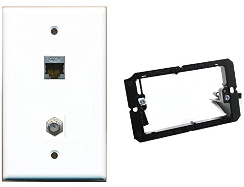 RiteAV - Mounting Bracket and (1 Gang Flat) Coax Shielded Cat6 Wall Plate White