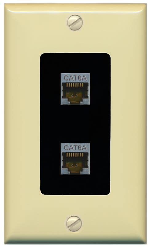 RiteAV 2 Port Cat6A Wall Plate - 1 Gang [Ivory/Black]