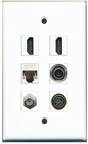 RiteAV - 2 HDMI 1 Port Coax Cable TV- F-Type 1 Port S-Video 1 Port 3.5mm 1 Port Cat5e Ethernet White Wall Plate