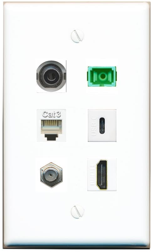 RiteAV 3.5mm Coax HDMI Phone SC-APC-SX USBC Flat/Solid Wall Plate [White]