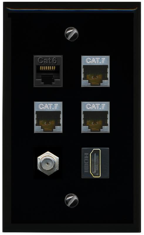 RiteAV CAT6 3 CAT7 COAX HDMI Flat/Solid Wall Plate [Black]