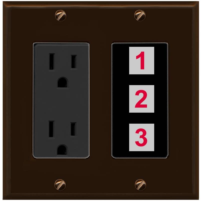 RiteAV Custom Wall Plate 3 Port - Outlet [Brown/Black]