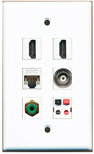 RiteAV - 2 HDMI 1 Port RCA Green 1 Port BNC 1 Port Cat5e Ethernet White 1 Port Speaker Wall Plate