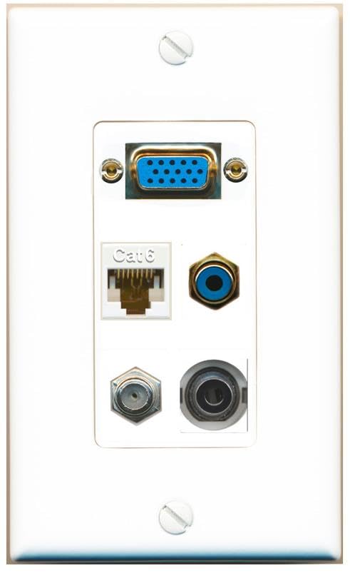 RiteAV SVGA + 3.5mm CAT6 COAX RCA-BLUE Wall Plate [White]