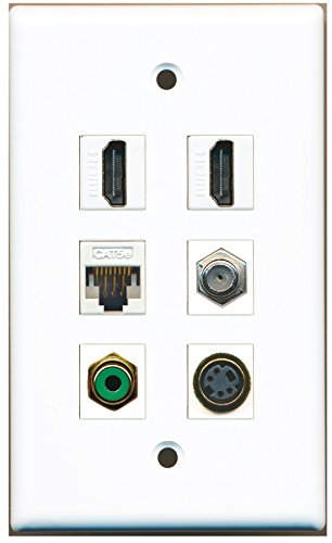 RiteAV - 2 HDMI 1 Port RCA Green 1 Port Coax Cable TV- F-Type 1 Port S-Video 1 Port Cat5e Ethernet White Wall Plate