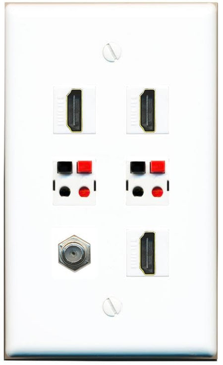 RiteAV COAX 3 HDMI 2 SPEAKER Flat/Solid Wall Plate [White]