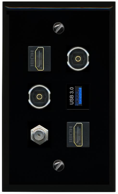 RiteAV Coax 2 HDMI 2 TOSLINK USB 3 Flat/Solid Wall Plate [Black]