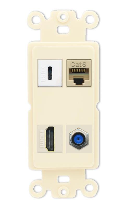 RiteAV USBC HDMI Cat6 Coax F81 Wall Plate - Rocker [Light-Almond]