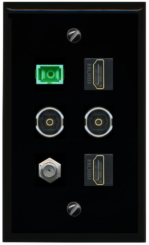 RiteAV Coax 2 HDMI SC APC Simplex Fiber 2 TOSLINK Flat/Solid Wall Plate [Black]