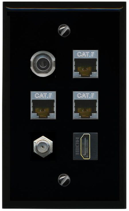 RiteAV 3.5mm 3 CAT7 COAX HDMI Flat/Solid Wall Plate [Black]