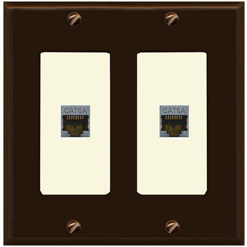 RiteAV 2 Port Cat6A Wall Plate - 2 Gang [Brown/Light-Almond]