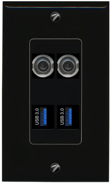 RiteAV 2 3.5mm 2 USB-3 Wall Plate Decorative [Black]