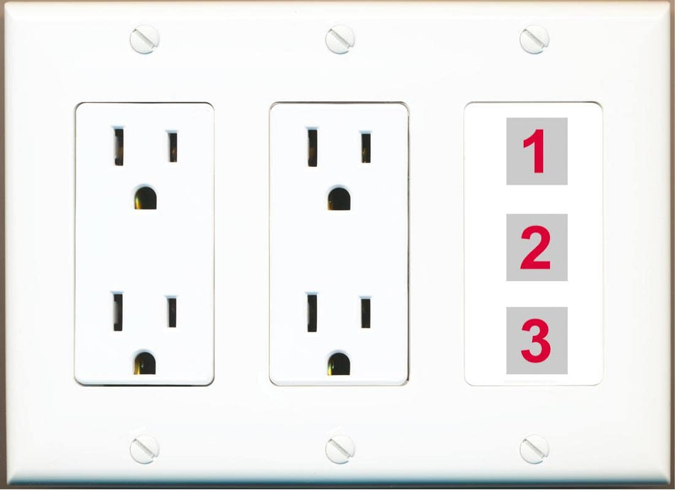 RiteAV Custom Wall Plate 3 Port - 3G Dual Outlet [White/White]