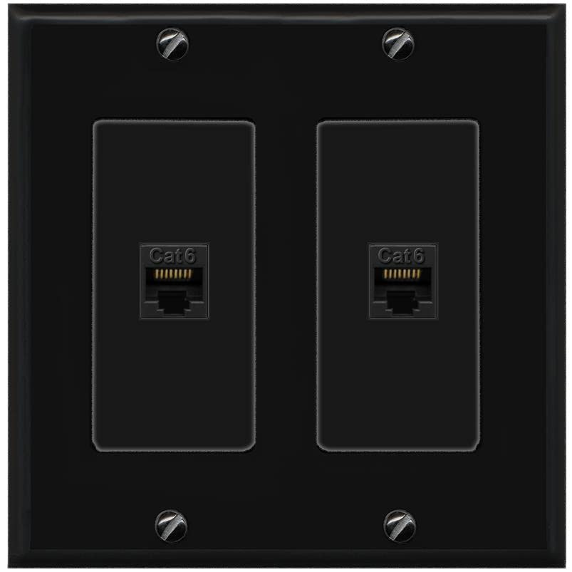 RiteAV 2 Port Cat6 Ethernet Wall Plate - 2 Gang [Black/Black]