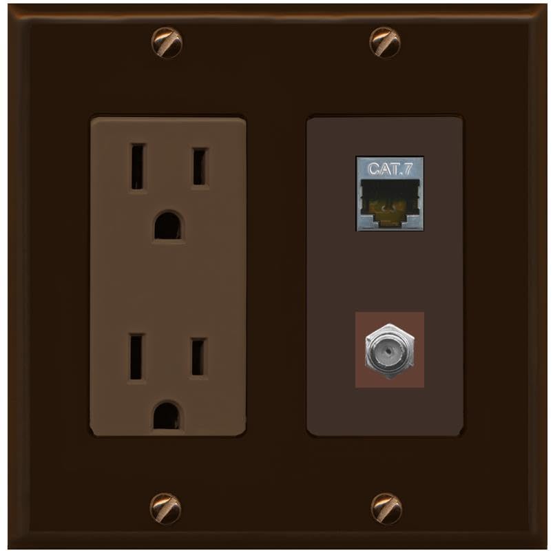 RiteAV Coax and Cat7 Wall Plate - Outlet [Brown/Brown]