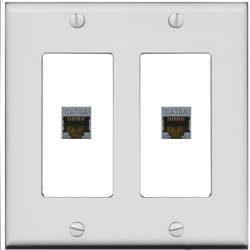 RiteAV 2 Port Cat6A Wall Plate - 2 Gang [Gray/White]