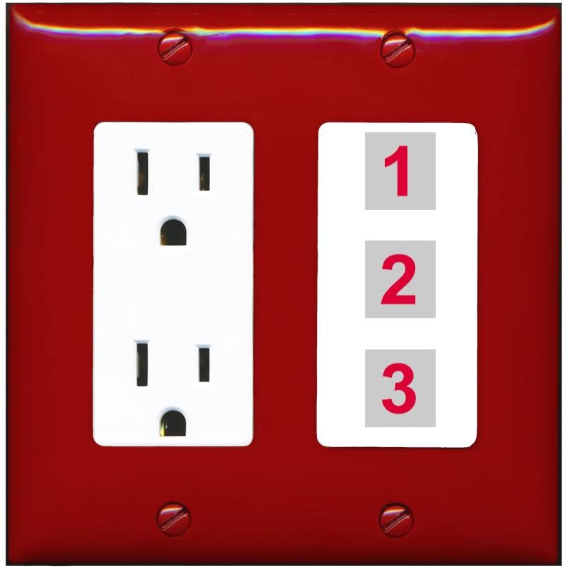 RiteAV Custom Wall Plate 3 Port - Outlet [Red/White]