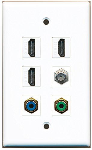 RiteAV - 3 HDMI 1 Port RCA Green 1 Port RCA Blue 1 Port Coax Cable TV- F-Type Wall Plate