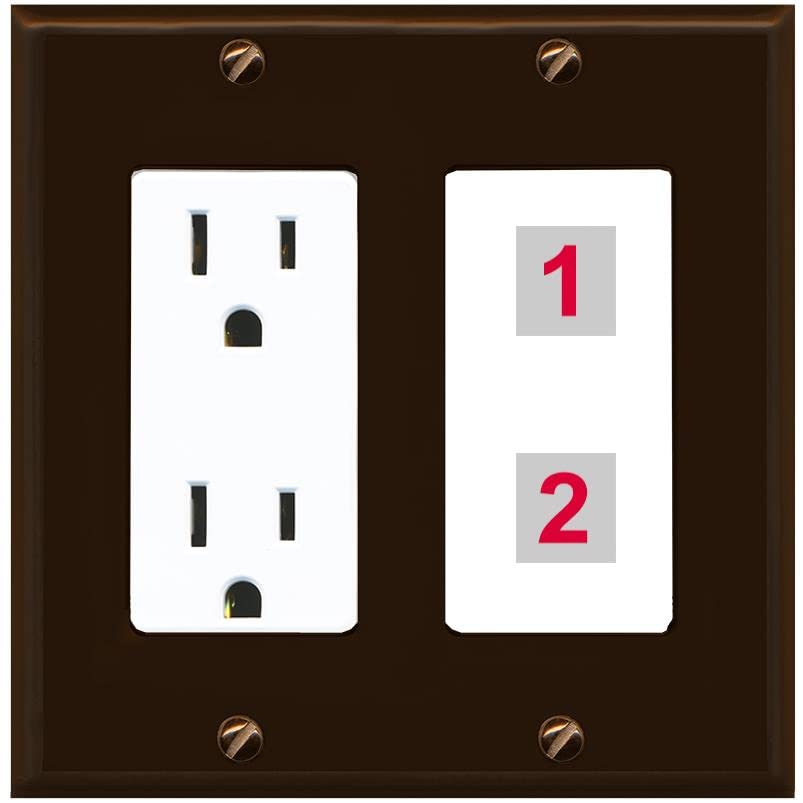 RiteAV Custom Wall Plate 2 Port - Outlet [Brown/White]