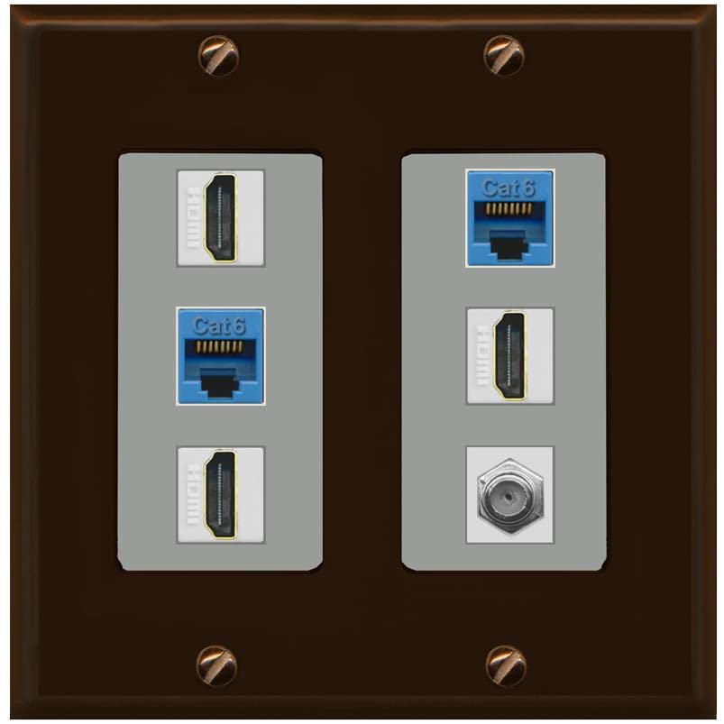 RiteAV 3 HDMI Wall Plate 2 Cat6 1 Coax - 2 Gang [Brown/Gray]