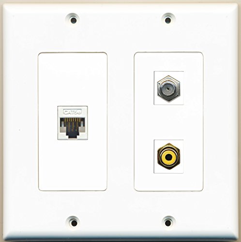 RiteAV - 1 Port RCA Yellow 1 Port Coax Cable TV- F-Type 1 Port Cat5e Ethernet White - 2 Gang Wall Plate