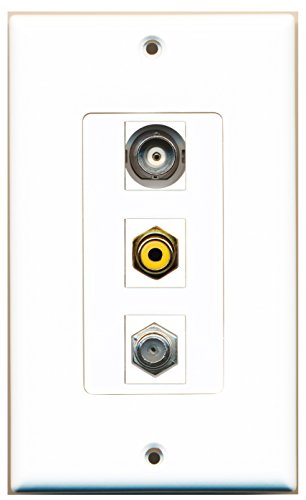 RiteAV 1 Port RCA Yellow 1 Port Coax Cable TV- F-Type 1 Port BNC Wall Plate OVERSIZED