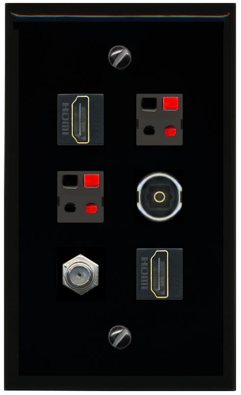 RiteAV COAX 2 HDMI 2 SPEAKER TOSLINK Flat/Solid Wall Plate [Black]