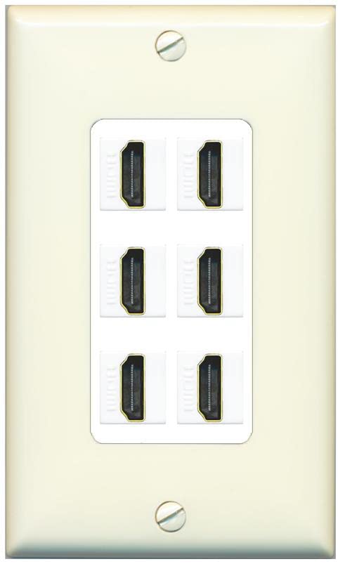 RiteAV HDMI Wall Plate 6 Port - 1 Gang [Light-Almond/White]