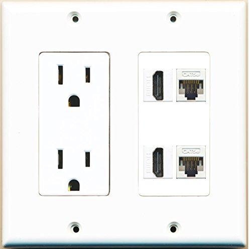 RiteAV (2 Gang Decorative 15A Power Outlet 2 HDMI 2 Cat5e Wall Plate White