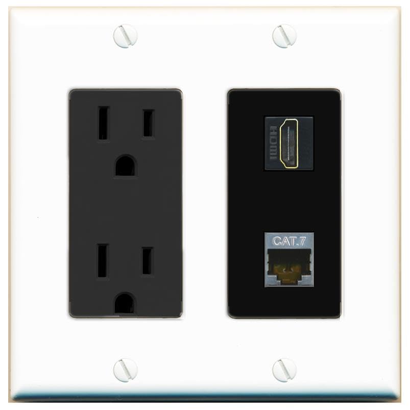 RiteAV HDMI and Cat7 Wall Plate - Outlet [White/Black]