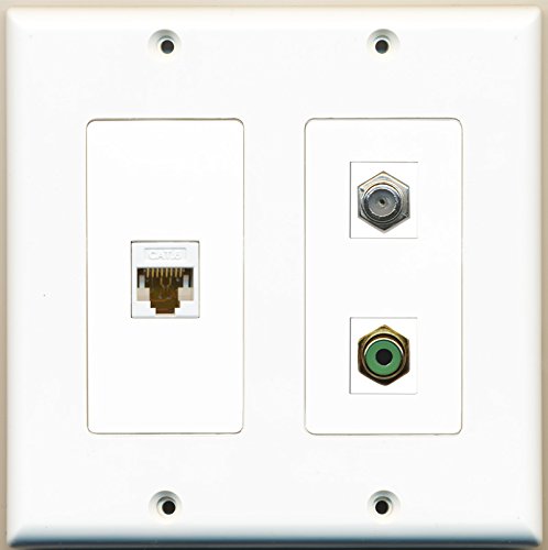 RiteAV - 1 Port RCA Green 1 Port Coax Cable TV- F-Type 1 Port Cat6 Ethernet White - 2 Gang Wall Plate