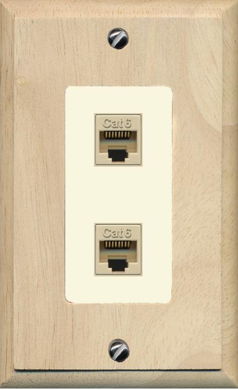 RiteAV 2 Port Cat6 Ethernet Wall Plate - 1 Gang [Wood/Light-Almond]